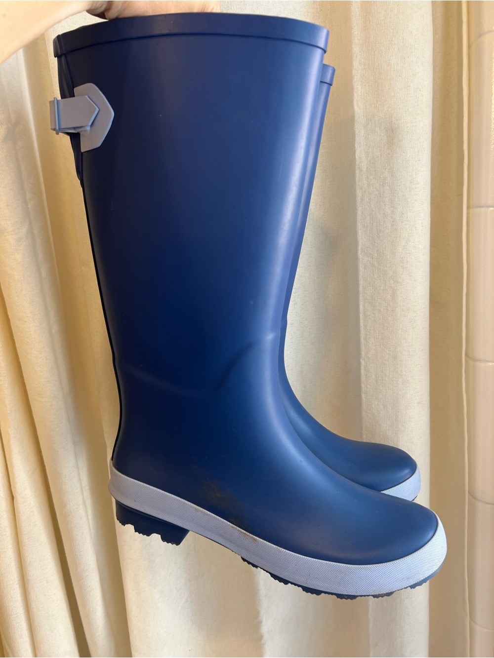 Time and Tru Navy Blue Women's Rain Boots with Light blue Trim